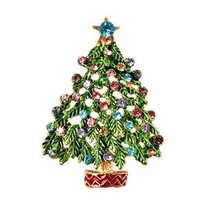 Festive Christmas Tree Brooch with Colorful Austrian Crystals